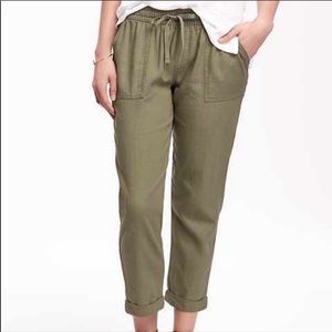 Old Navy Green Cropped Linen Blend Pants
